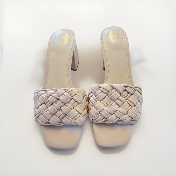 Marc Fisher Shoes - Marc Fisher Cerita Shoes Pink Beige Block Heel Woven Leather Sandal Size 7M